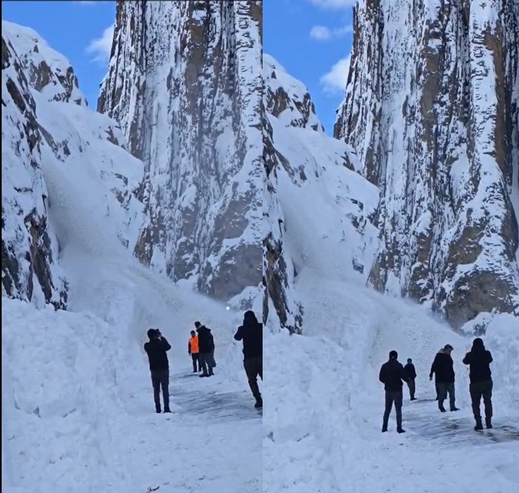 Korku dolu anlar. Hakkari’de çığ düşme anı